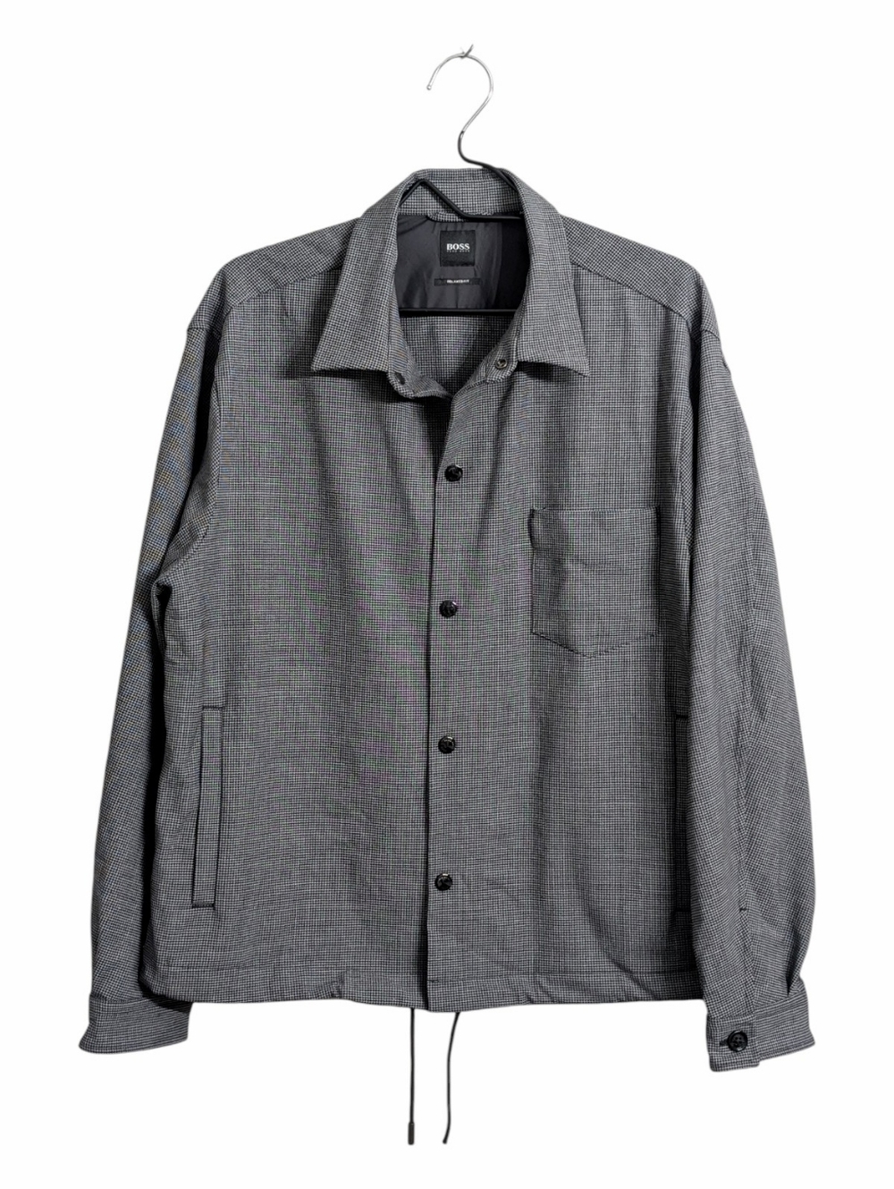 BOSS Hugo Boss Men's Gray Houndstooth Overshirt Size M Shacket Drawcord Hem